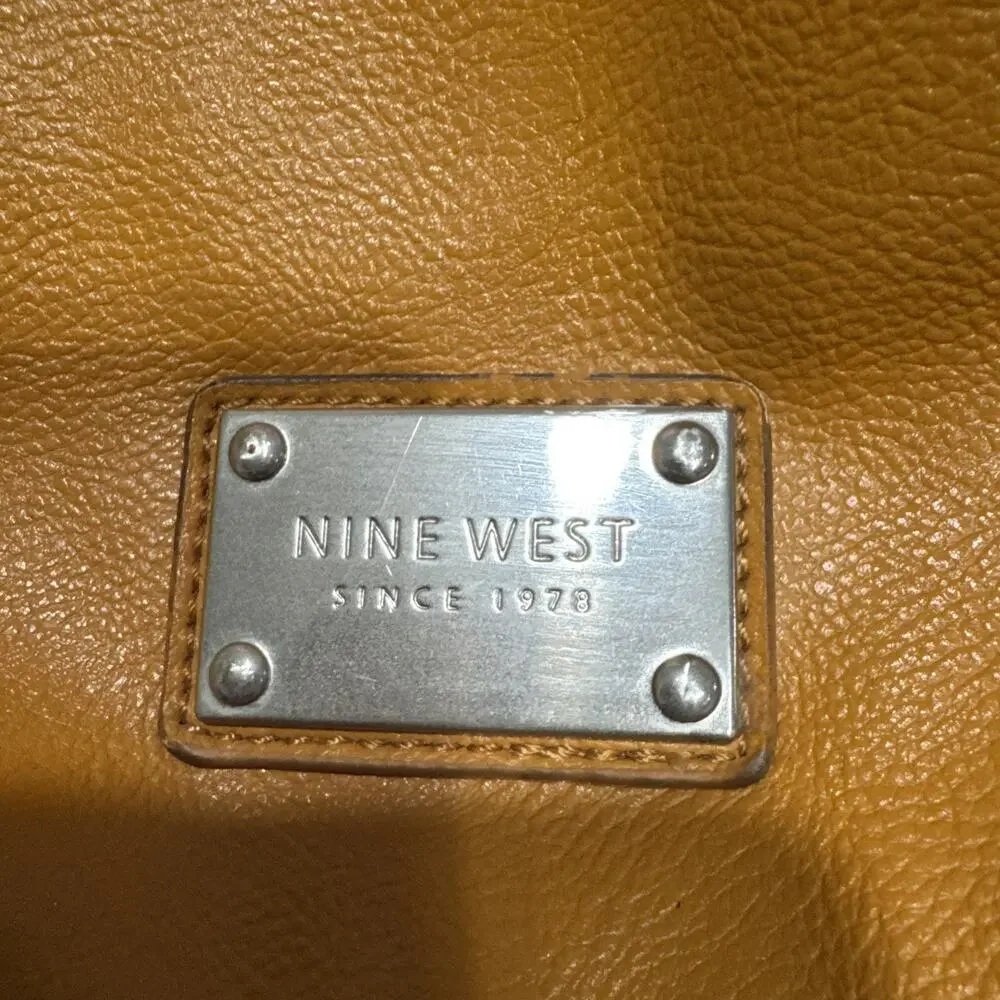 Nine West Large Faux Pebbled Leather Satchel Shoulder Handbag Mustard Yellow
